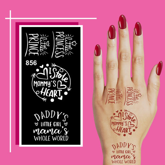 Creative Text Based Mehndi Stencil Sticker for Prince and Princess Theme Events