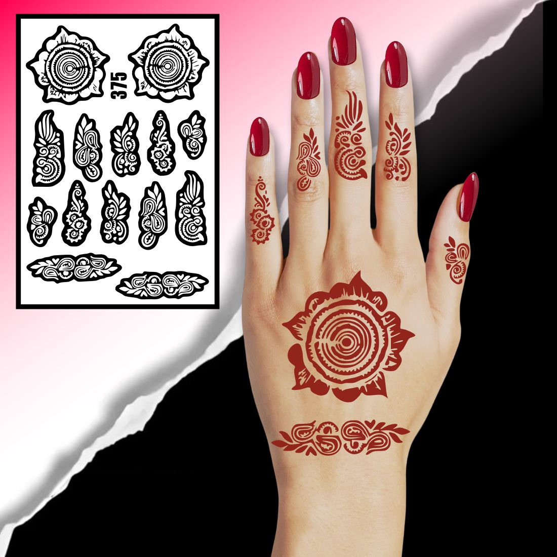 Beautiful Circular & Henna Stencil Featuring Detailed Floral And Leaf Patterns