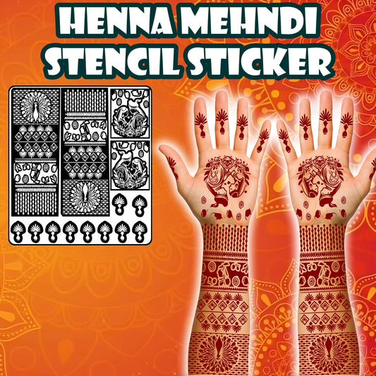 Peacock And Couple Theme Mehndi Stencil Sticker With Traditional Design Karwa Chauth Special