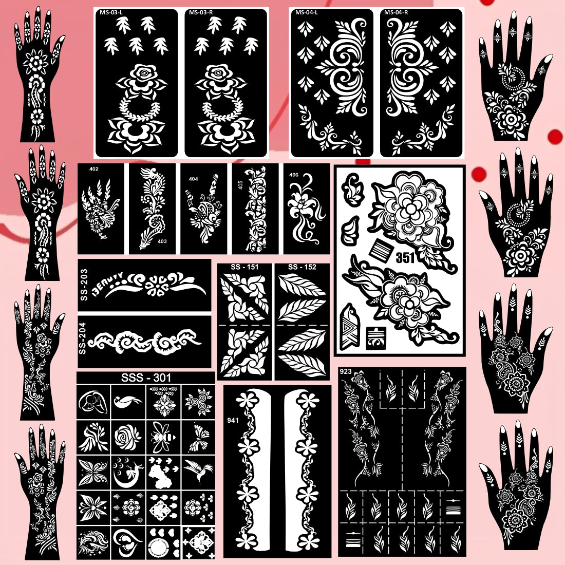 Beautiful Flower Combo Mehndi Stencil Sticker For Brides & Bridesmaids