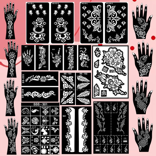 Beautiful Flower Combo Mehndi Stencil Sticker For Brides & Bridesmaids