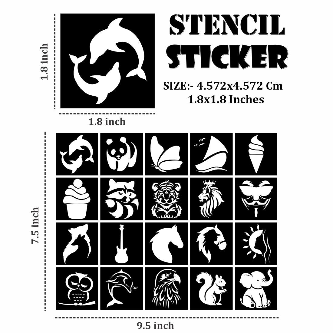Guitar, Wolf, Butterfly & Multi Design Stencil Sticker For Kids Sticker Kids can decorate notebooks, drawings, or school projects with Stencil stickers