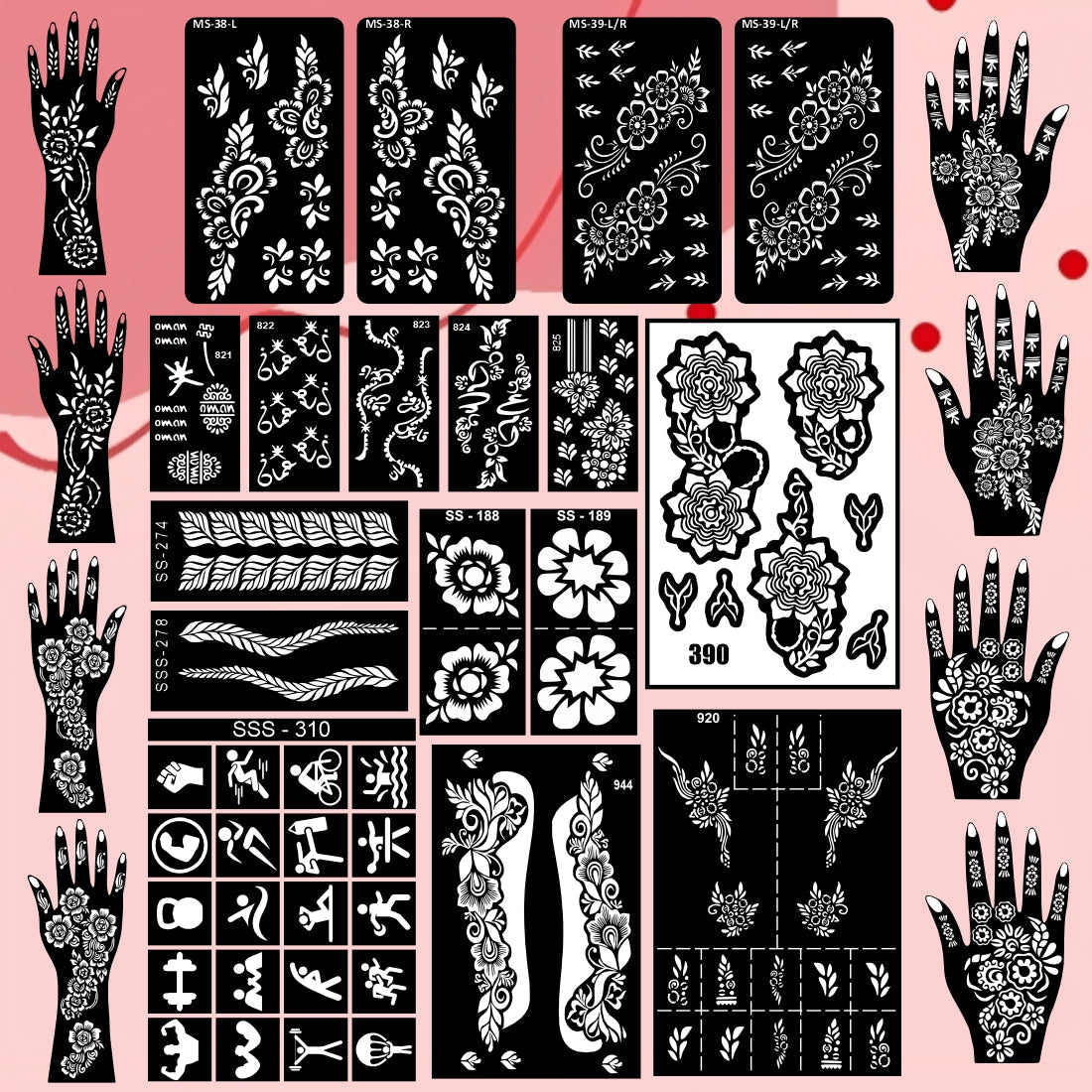 Beautiful Combo Mehndi Stencil Sticker For Back Hand And Palm