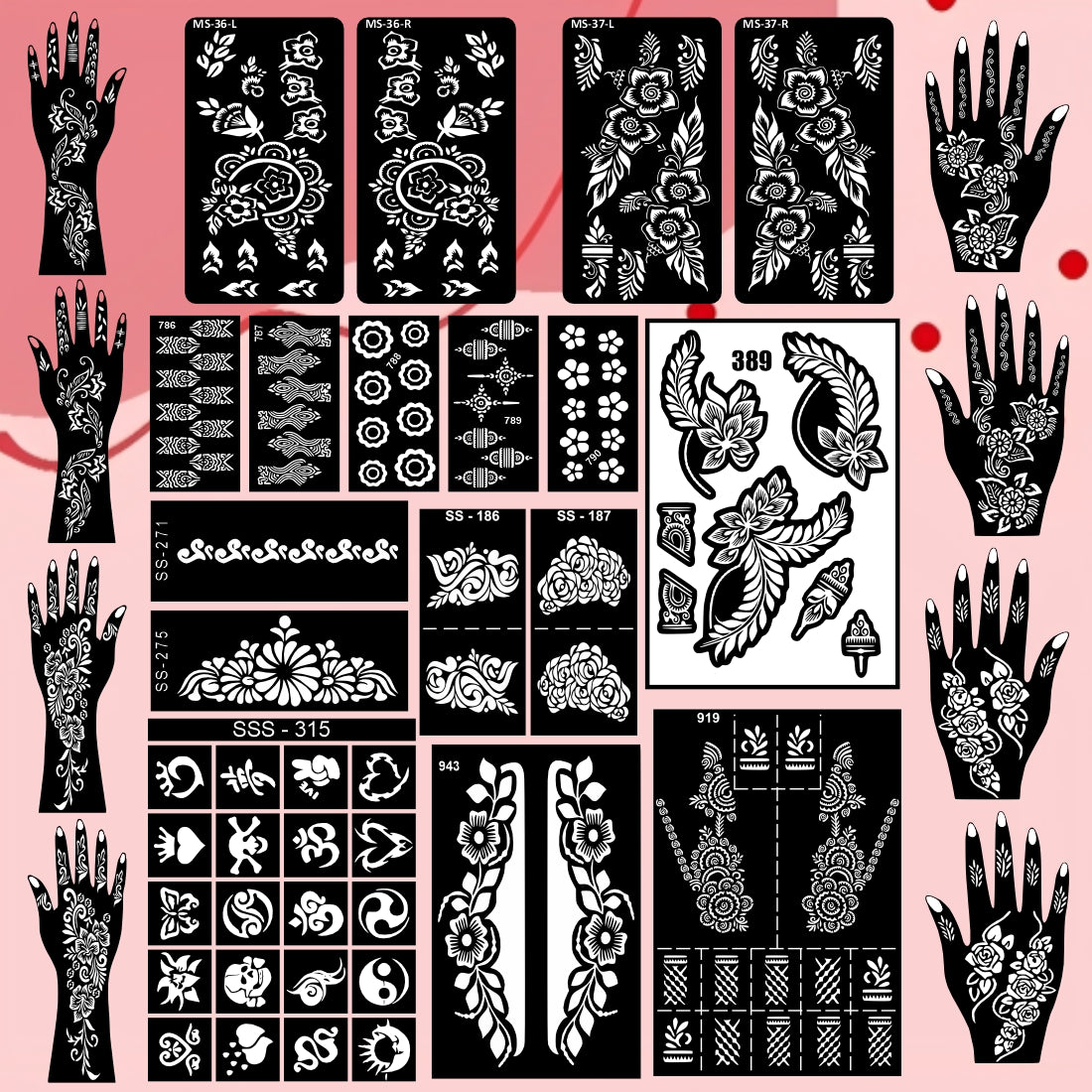 Beautiful Combo Mehndi Stencil Sticker Set With Simple Floral Design For Both Hand