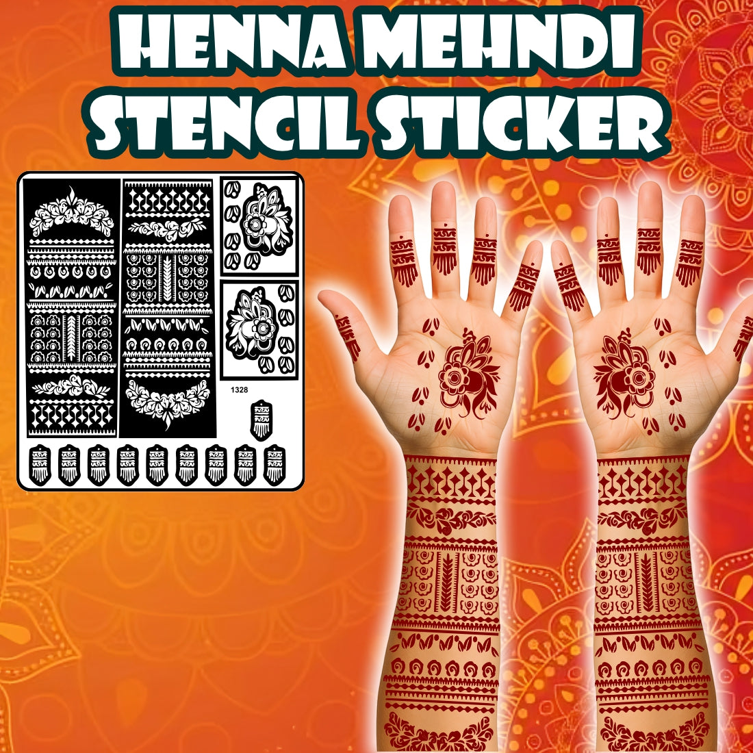 Bridal Floral Mehndi Stencil Sticker With Traditional Patterns For Hands And Fingers