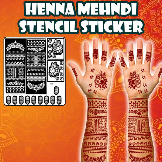 Bridal Floral Mehndi Stencil Sticker With Traditional Patterns For Hands And Fingers