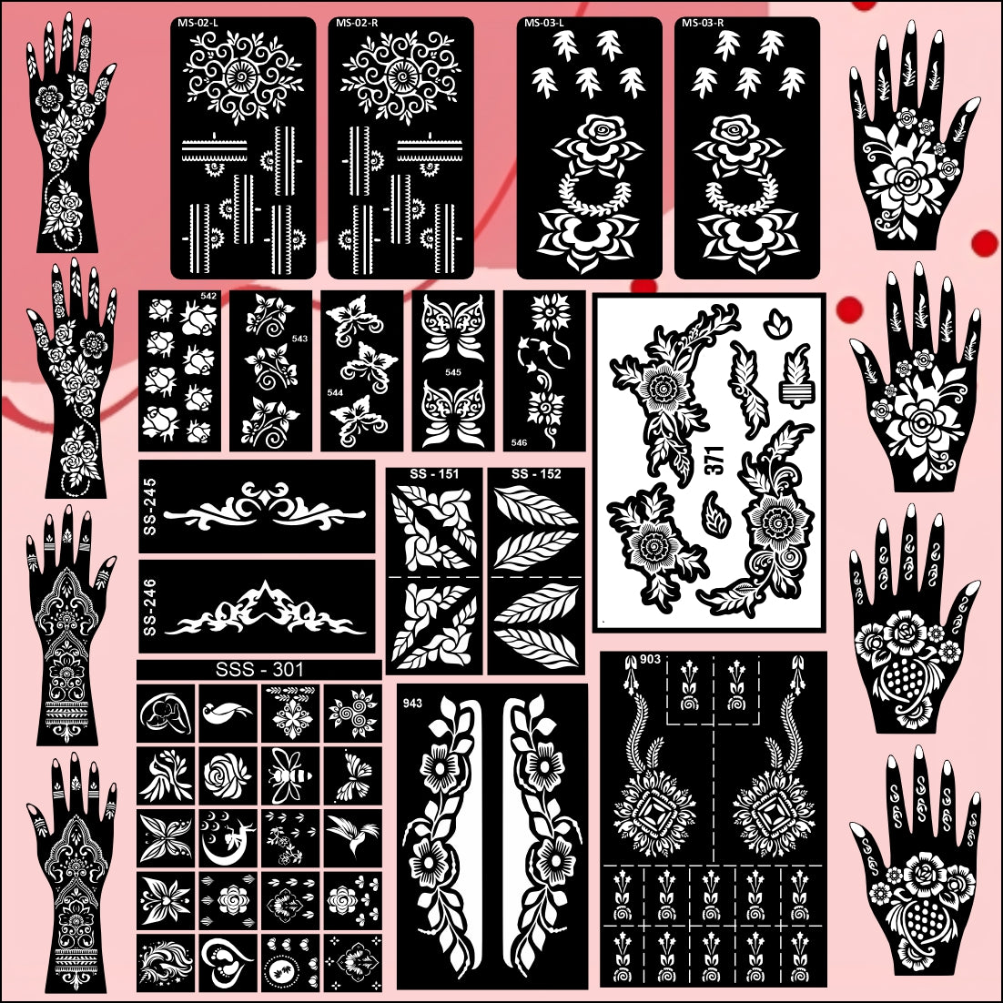 Beautiful Combo Mehndi Stencil Sticker With Elegant design For Wedding
