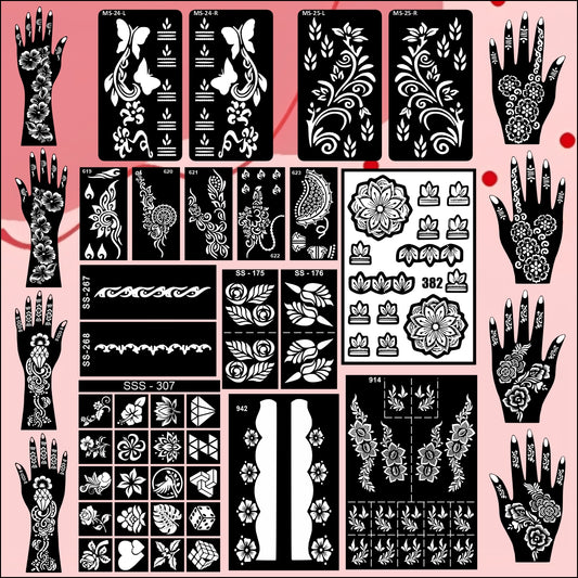 Beautiful Combo Mehndi Stencil Sticker With Finger, Palm Design For Brides