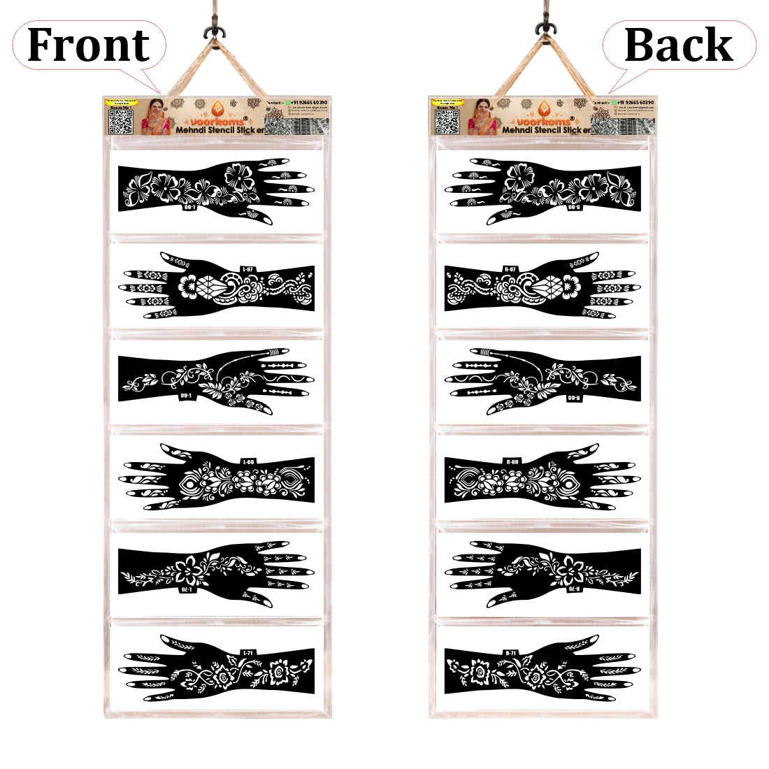 Flower Blossom Mehndi Stencil Set, 6 Pairs 12 Pcs Elegant Hand Art Templates for Bride