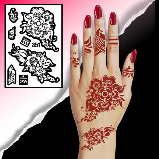 Elegant Floral Mehndi Stencil Sticker with Intricate Leaf and Pattern Motifs