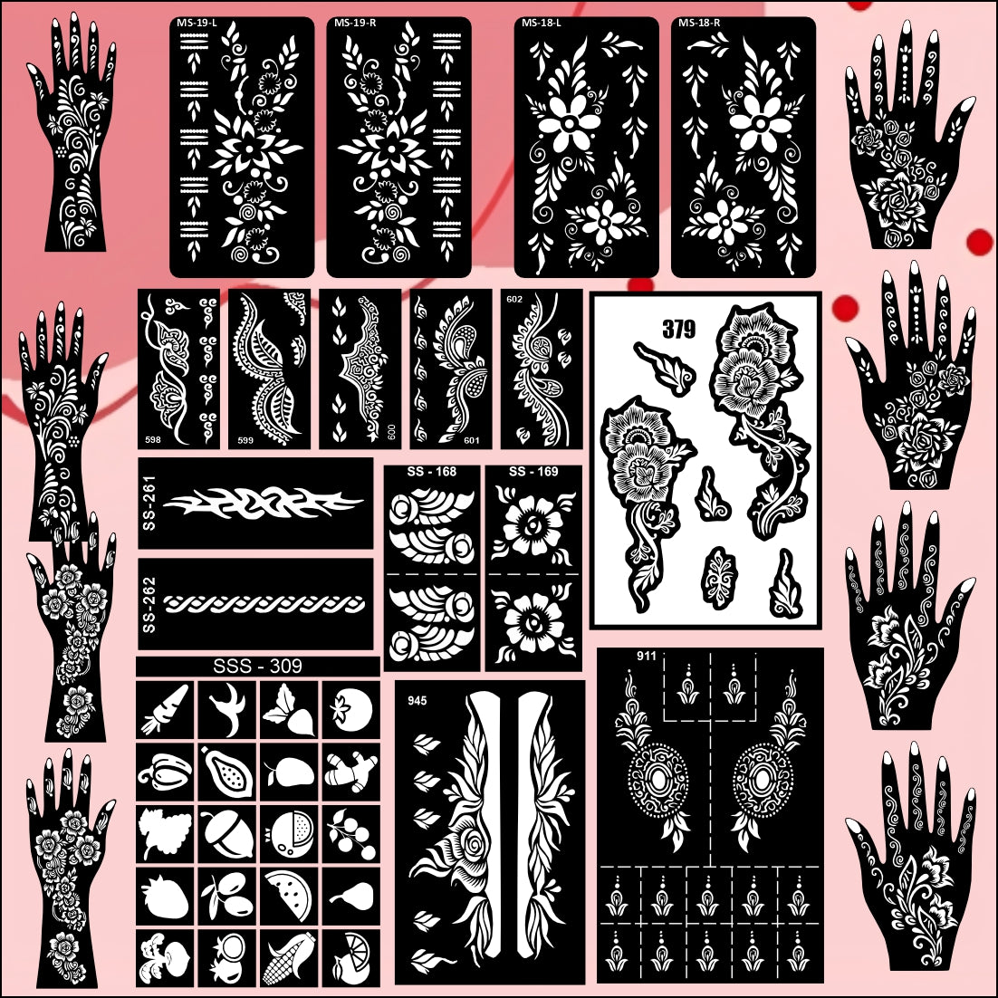 Beautiful Combo Mehndi Stencil Sticker With Indian Art For Front Back Hand