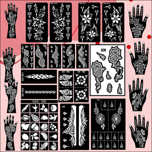 Beautiful Combo Mehndi Stencil Sticker With Indian Art For Front Back Hand