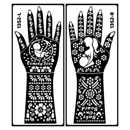 Romantic Couple Bridal Mehndi Stencil Sticker For Palm And Back Hand Use Functions Easy To Use With Instant Beautiful Design