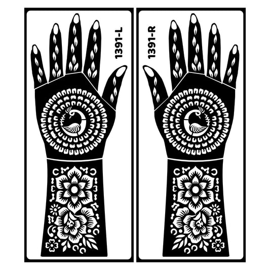 Romantic Couple Bridal Mehndi Stencil Sticker For Palm And Back Hand Use Easy To Use With Instant Beautiful Design
