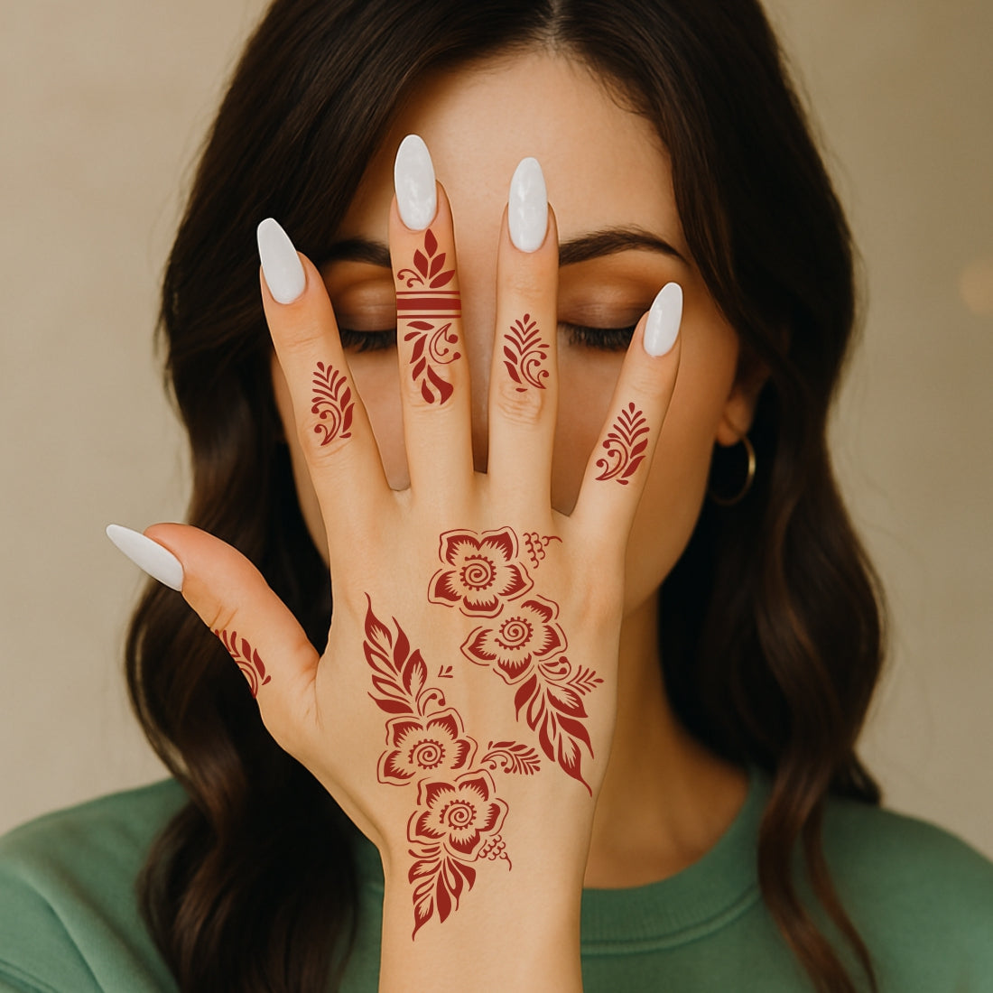 Beautiful Flower And Figer Great for Quick Use Before Parties Stencil Mehndi Sticker One Set For Each Hand