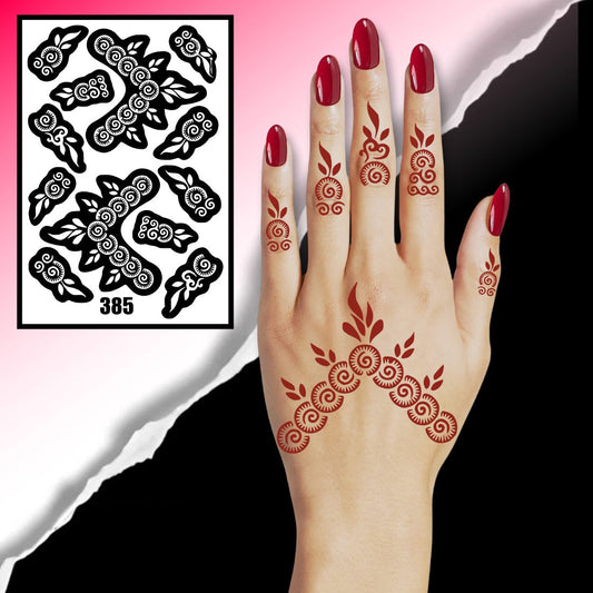 Intricate Rose & Leaf Mehndi Stencil With Finger Design Elements