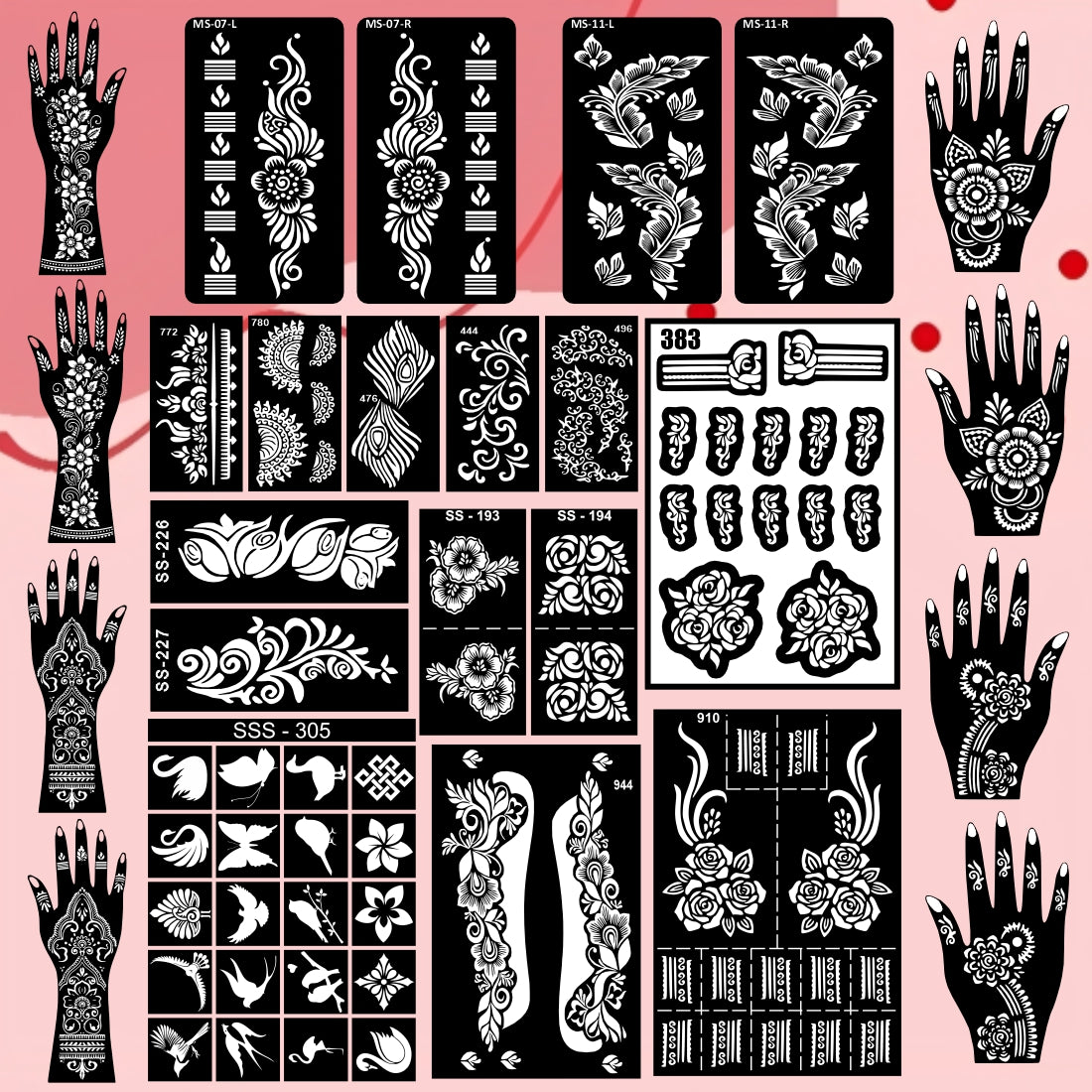 Beautiful Flower Combo Mehndi Stencil Sticker With Easy-To-Apply Patterns Stencil Sticker