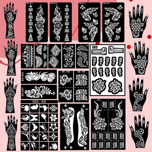Beautiful Flower Combo Mehndi Stencil Sticker With Easy-To-Apply Patterns Stencil Sticker