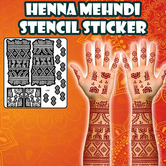 Floral Mehndi Stencil Sticker With Traditional Patterns For Full Hands And Fingers