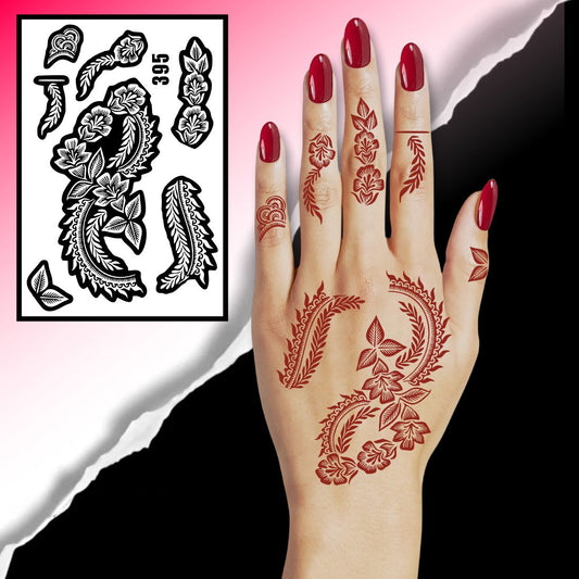 Detailed Floral Mehndi Stencil With Flowing Leaves For Classic Hand