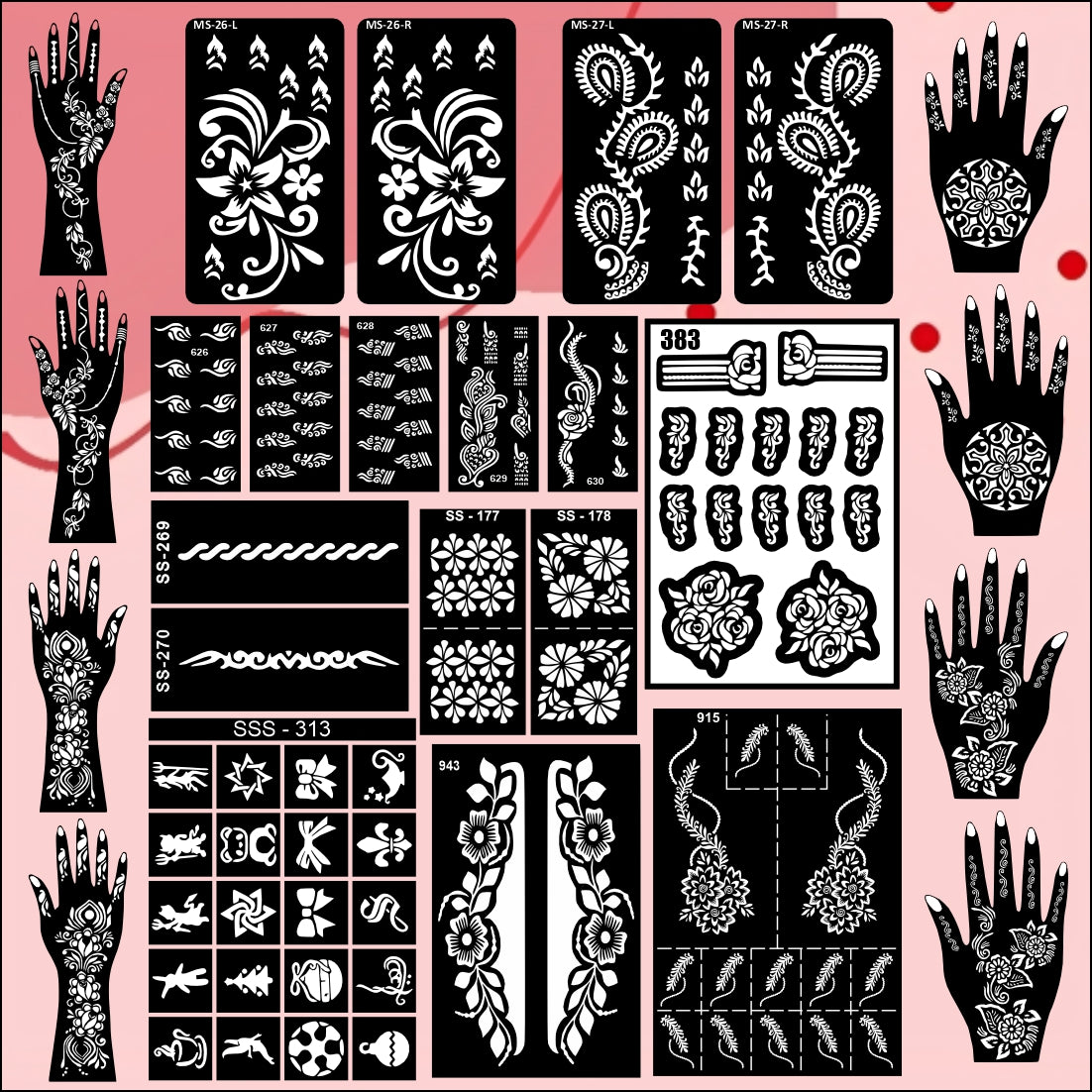 Beautiful Combo Mehndi Stencil Sticker With Floral & Cultural Patterns