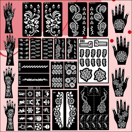 Beautiful Combo Mehndi Stencil Sticker With Floral & Cultural Patterns