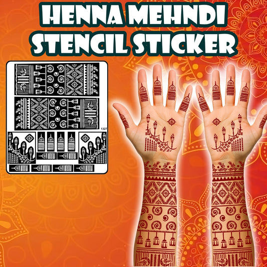 Traditional Lamp And Pattern Mehndi Stencil Sticker For Hands And Fingers Old Days Time