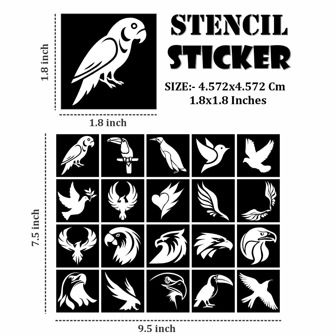 Eagle, Bird, Parrot and Multi Designs Small Stencil Sticker For Kids Stencil Sticker |Kids can decorate notebooks, drawings, or school projects with Stencil stickers