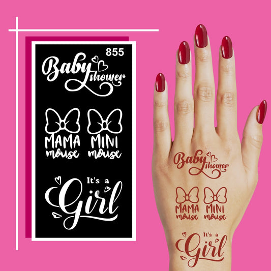 Mama Mouse & Mini Mouse Mehndi Stencil Design for Mother Daughter
