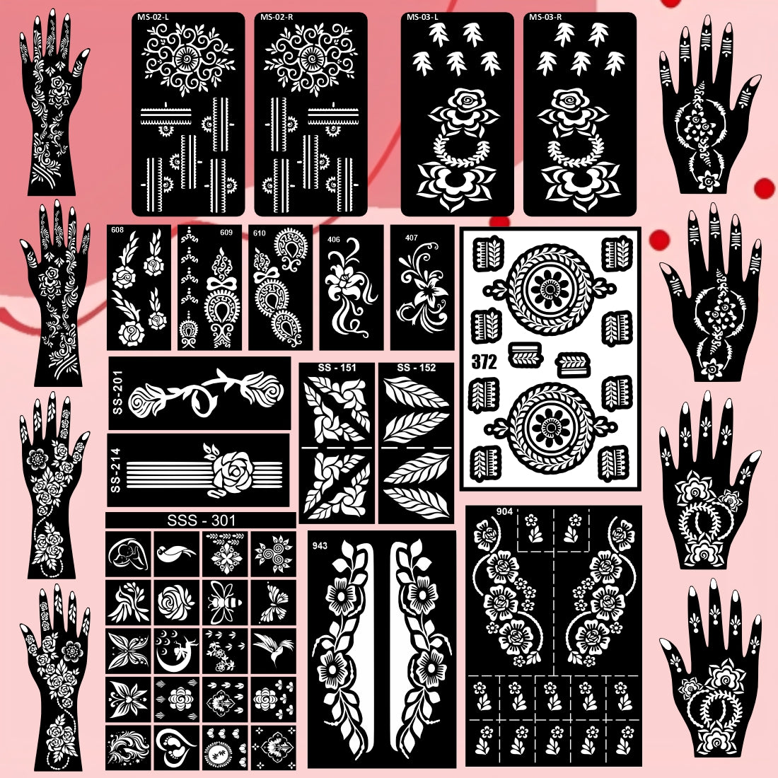 Beautiful Combo Mehndi Stencil Sticker With Beautiful Flower Design For All Festival