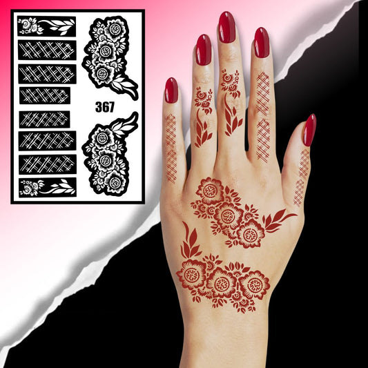 Intricate Rose & Leaf Henna Stencil With Traditional Patterned Finger Design