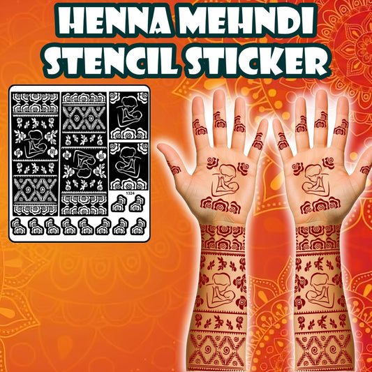 Mother And Baby Mehndi Stencil Sticker With Floral Patterns For Baby Shower And Baby Welcome Mehndi Stencil Design