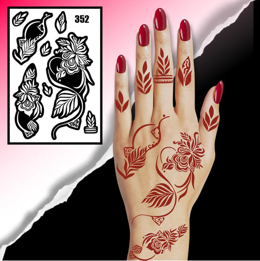 Intricate Leaf & Floral Mehndi Stencil Sticker With Elegant Curves And Motifs
