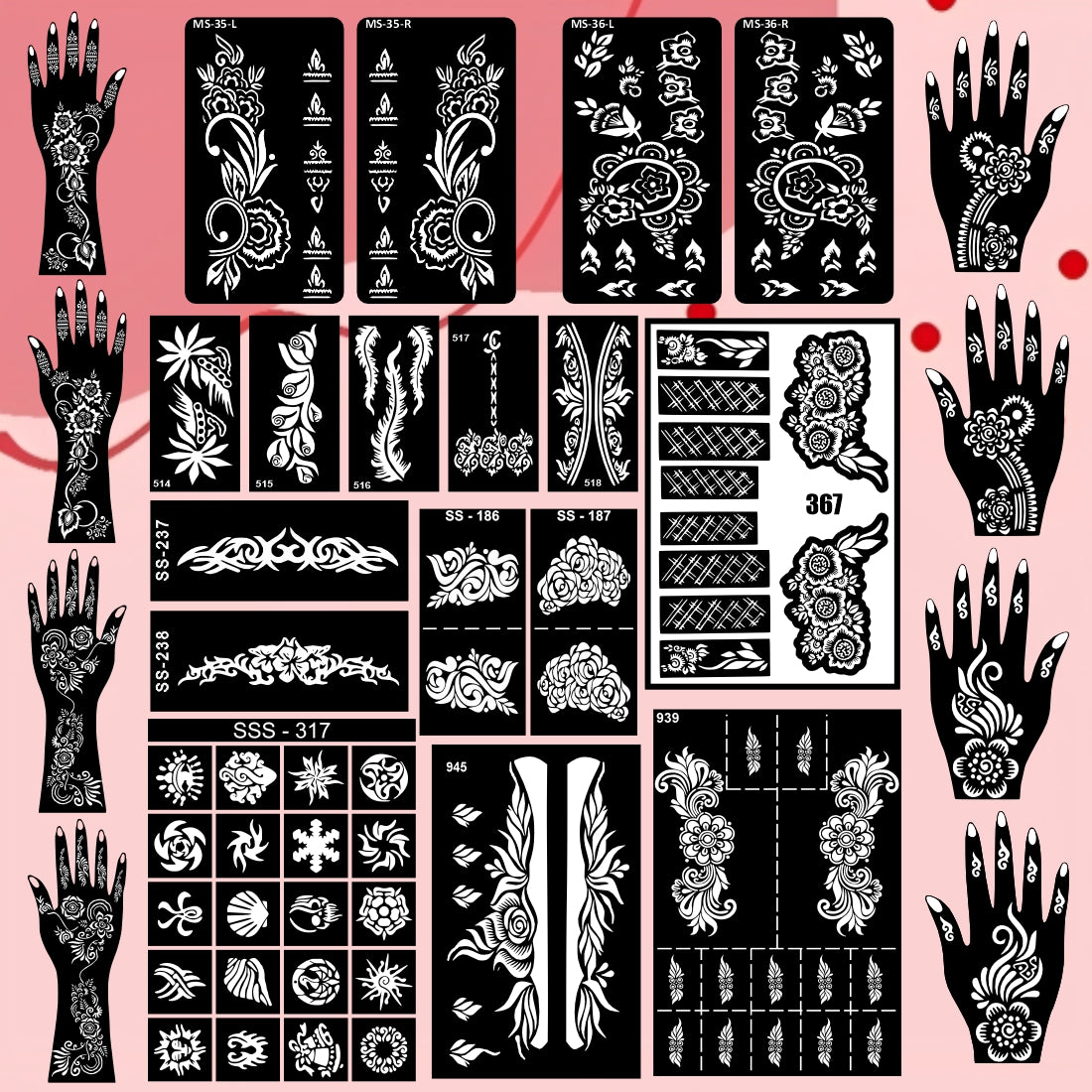 Beautiful Combo Mehndi Stencil Sticker For Back Hand, Front Hand, Fingers & Wrists