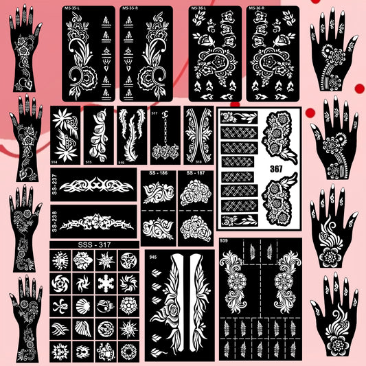 Beautiful Combo Mehndi Stencil Sticker For Back Hand, Front Hand, Fingers & Wrists