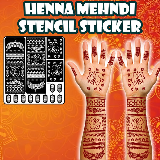 Couple Love Mehndi Stencil Sticker With Floral And Decorative Hand Design