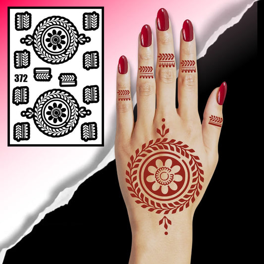 Floral Mehndi Stencil With Beautiful Roses & Finger Pattern Elements For Hands