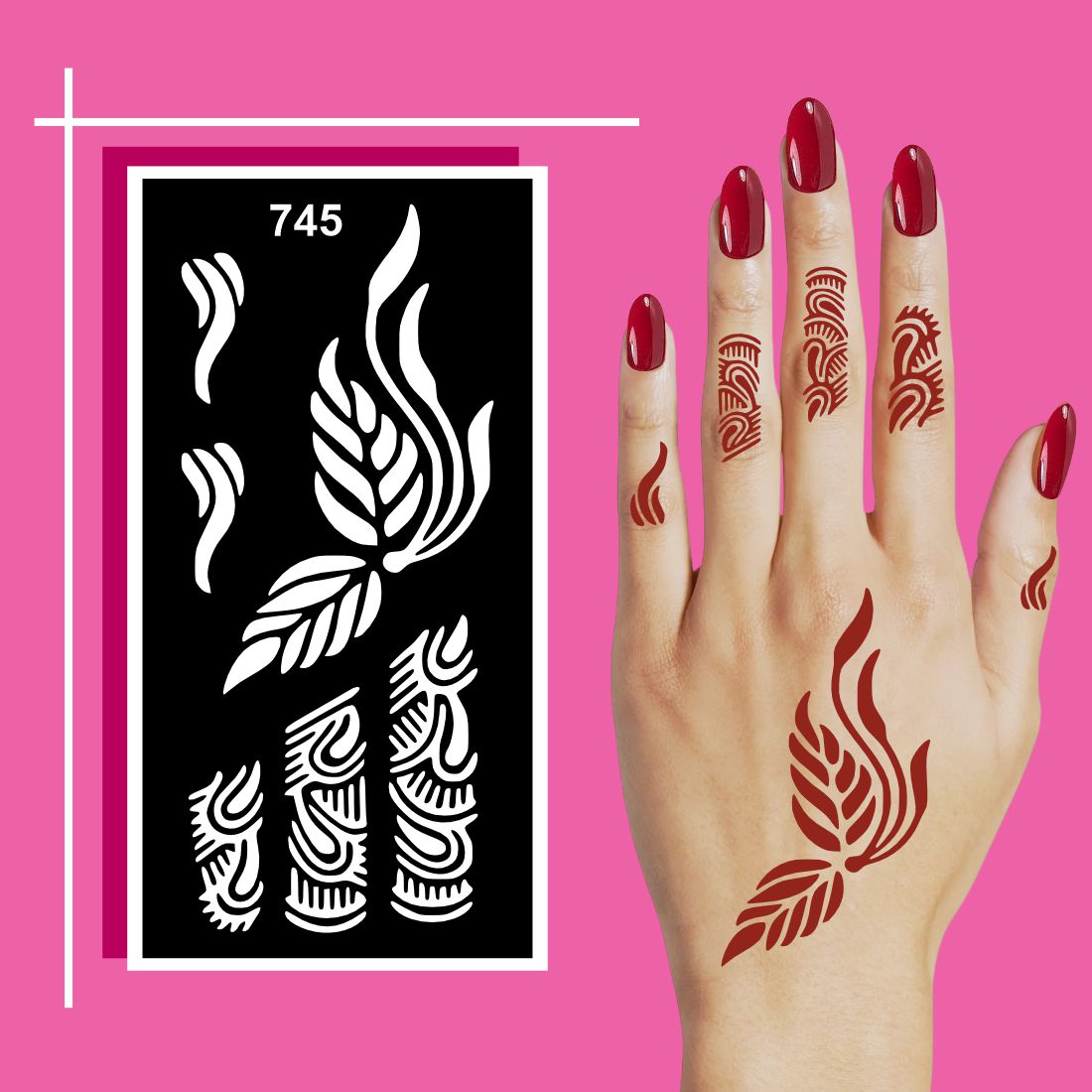 Bold Flower and Vine Style Mehndi Stencil  Stickers for Quick Glam Look