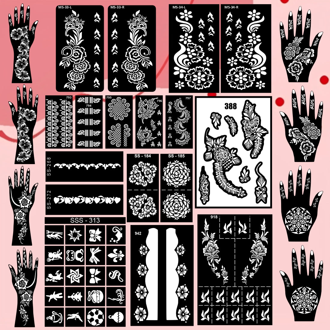 Beautiful Combo Mehndi Stencil Sticker With Fashionable Patterns For Special Occasions