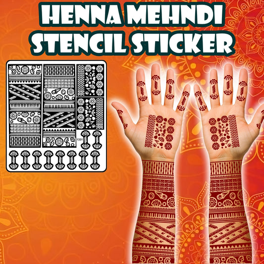 Floral And Leaf Mehndi Stencil Sticker With Traditional Patterns For Hands And Fingers Full Bride Design