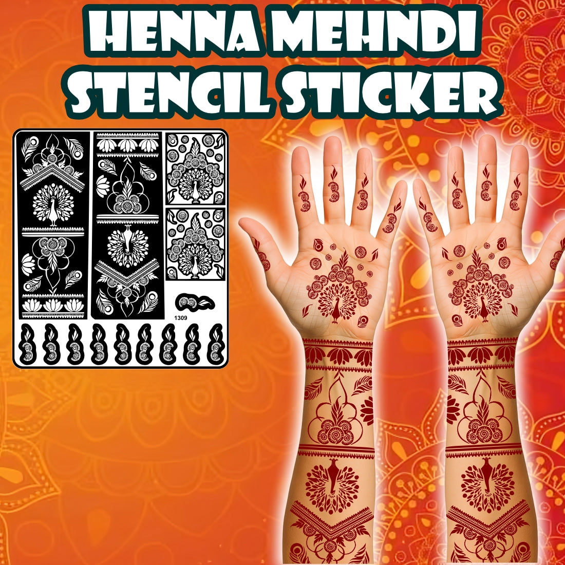 Peacock And Lotus Mehndi Stencil Sticker With Traditional Decorative Patterns Full Hand Stencil Sticker