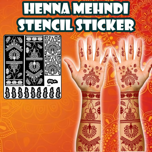 Peacock And Lotus Mehndi Stencil Sticker With Traditional Decorative Patterns Full Hand Stencil Sticker