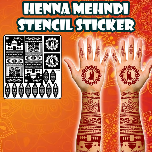 Couple And Bridal & Groom Mehndi Stencil Sticker With Traditional Patterns For Full Hand