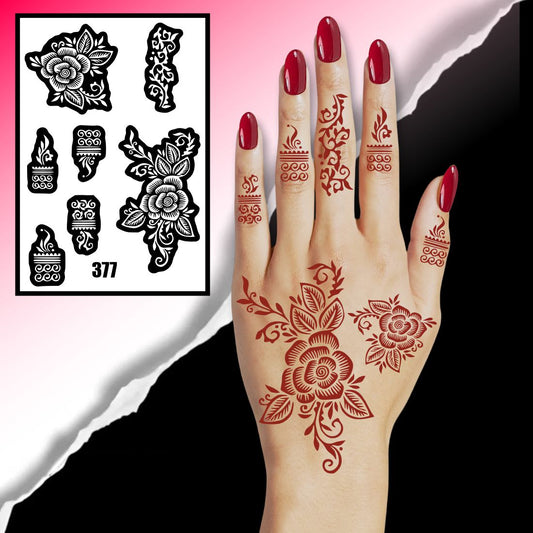 Elegant Rose & Leaf Mehndi Stencil With Finger & Side Pattern Designs