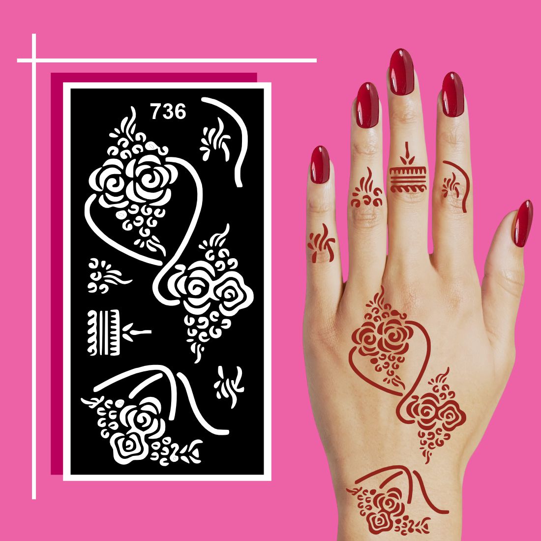 Smooth Finish Mehndi Stencil Templates for Hands with Floral and Geometric Styles