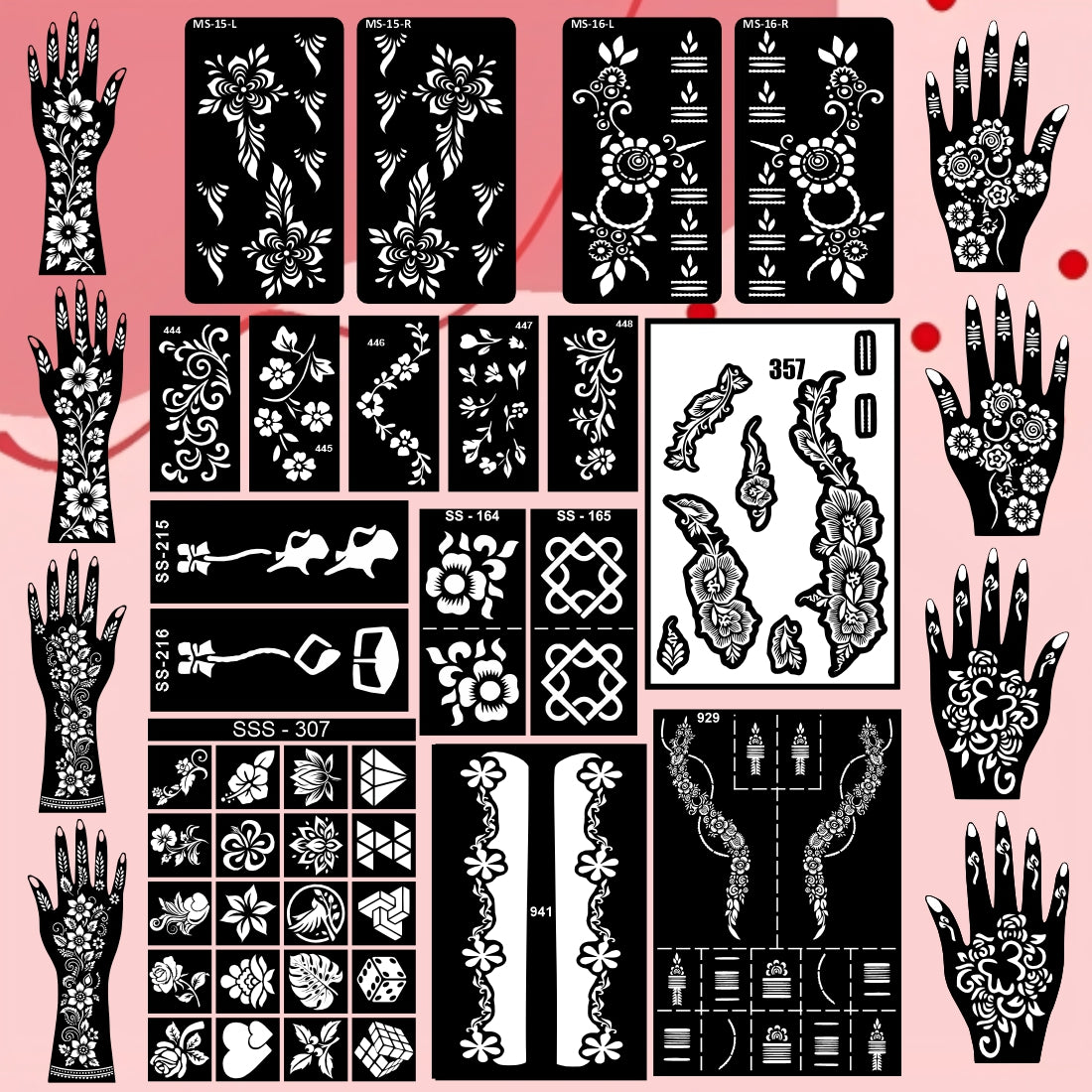 Beautiful Combo Mehndi Stencil Sticker With Unique Styles For Traditional Look