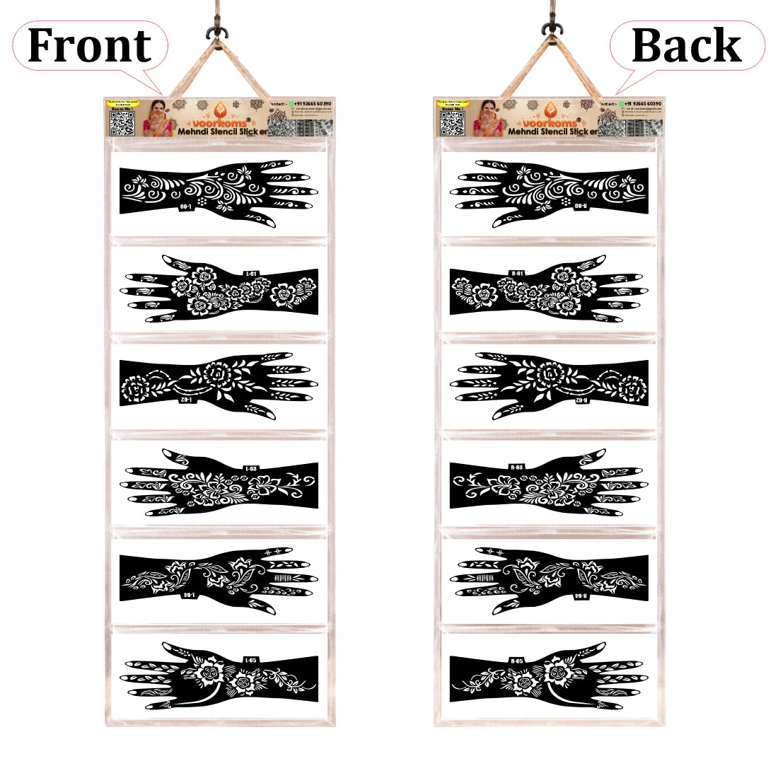 Luxury Rose Floral Mehndi Stencil Collection, 6 Pairs 12 Pcs Full Hand Pattern Templates.