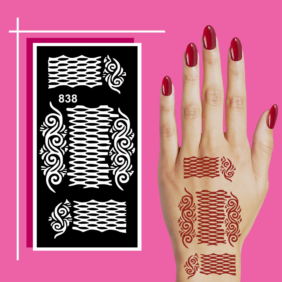 Soft Grip Mehndi Stencil Sheets for All Hand Sizes with Detailed Cut