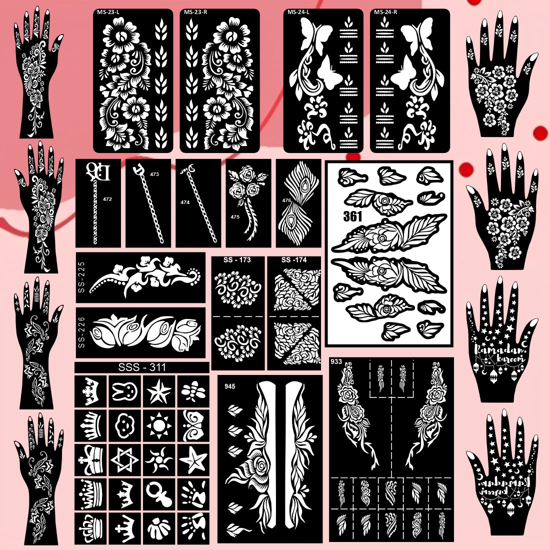 Beautiful Combo Mehndi Stencil Sticker With Traditional Design For All Parties