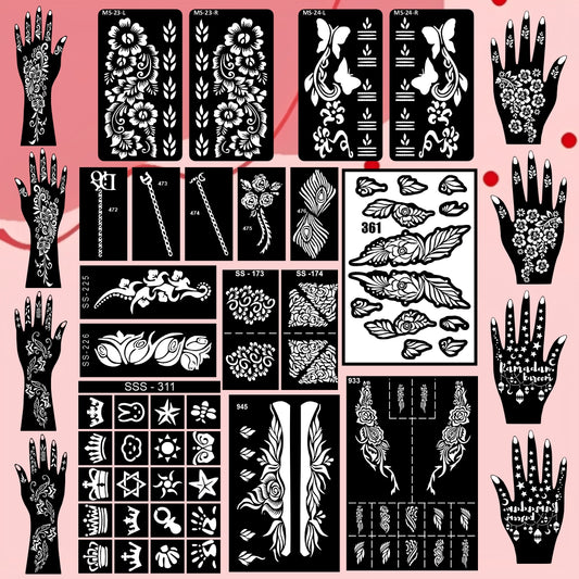 Beautiful Combo Mehndi Stencil Sticker With Traditional Design For All Parties
